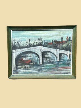 Framed Bridge Scene Vintage Wall Art